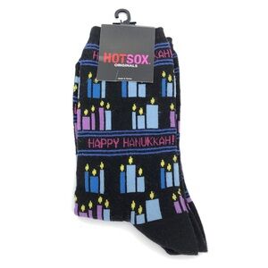 HOTSOX Happy Hanukkah Black Blue Purple Holiday Socks NWT